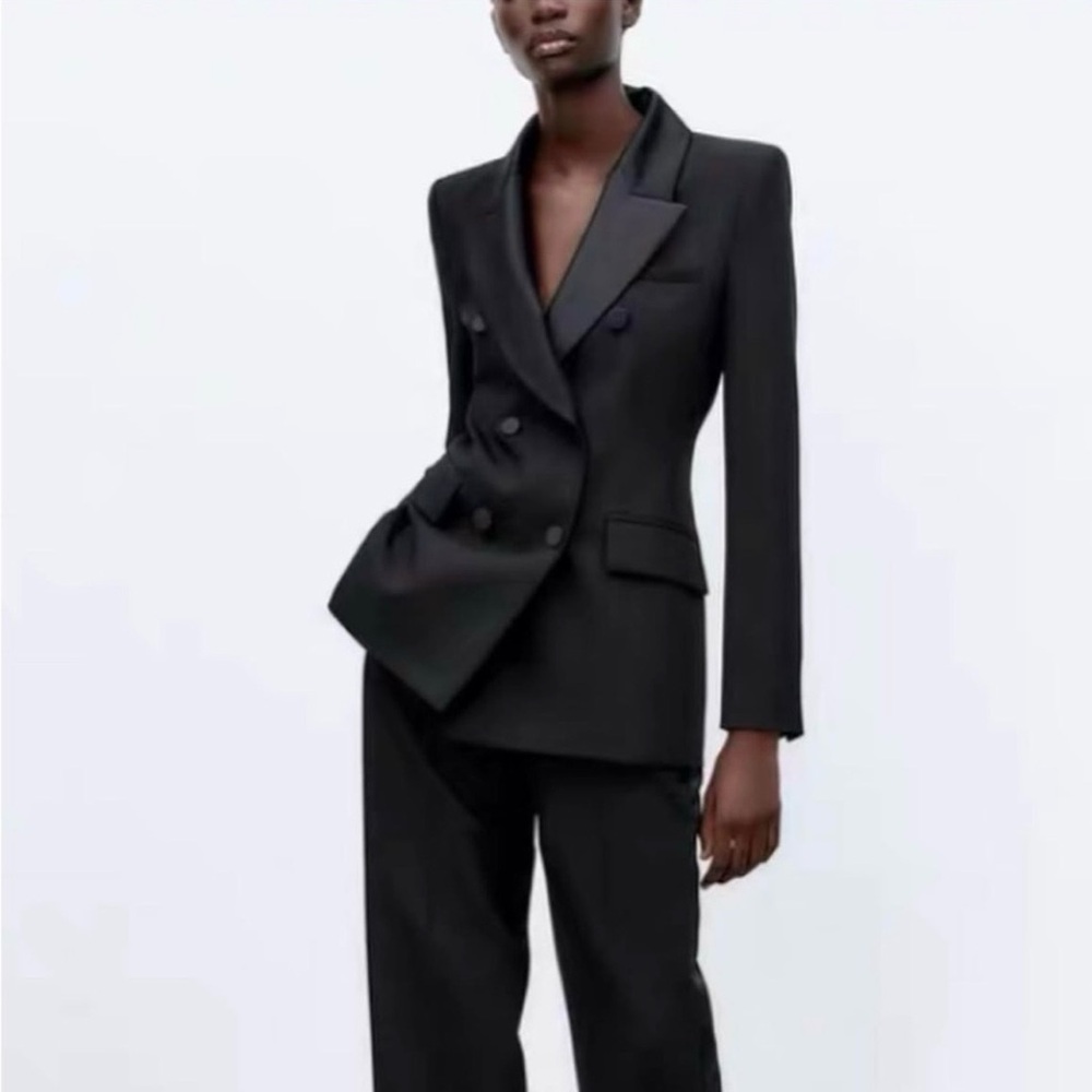 Zara Elegant Black Double-Breasted Blazer